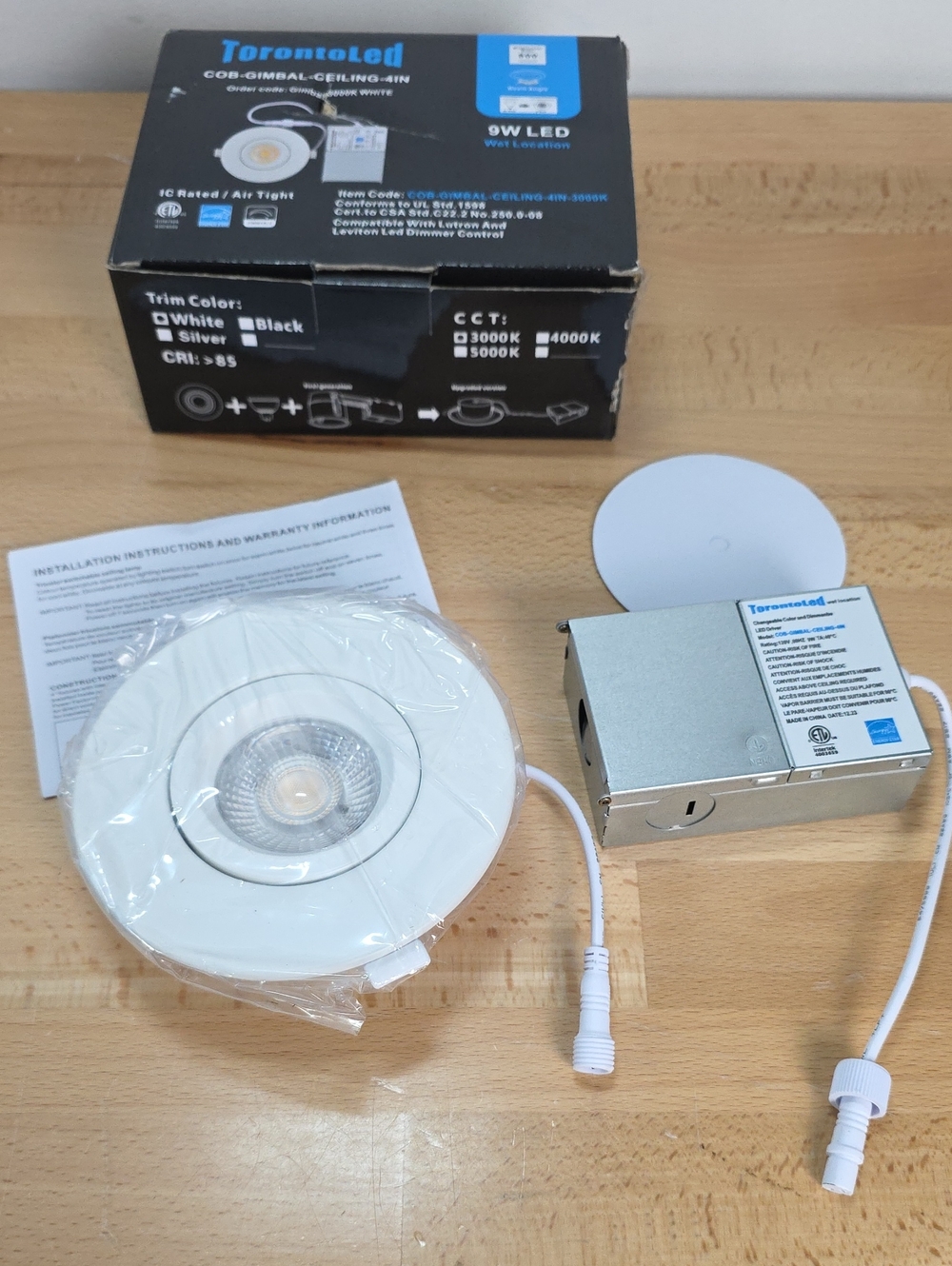 White 9W LED Recessed Ceiling Light Kit